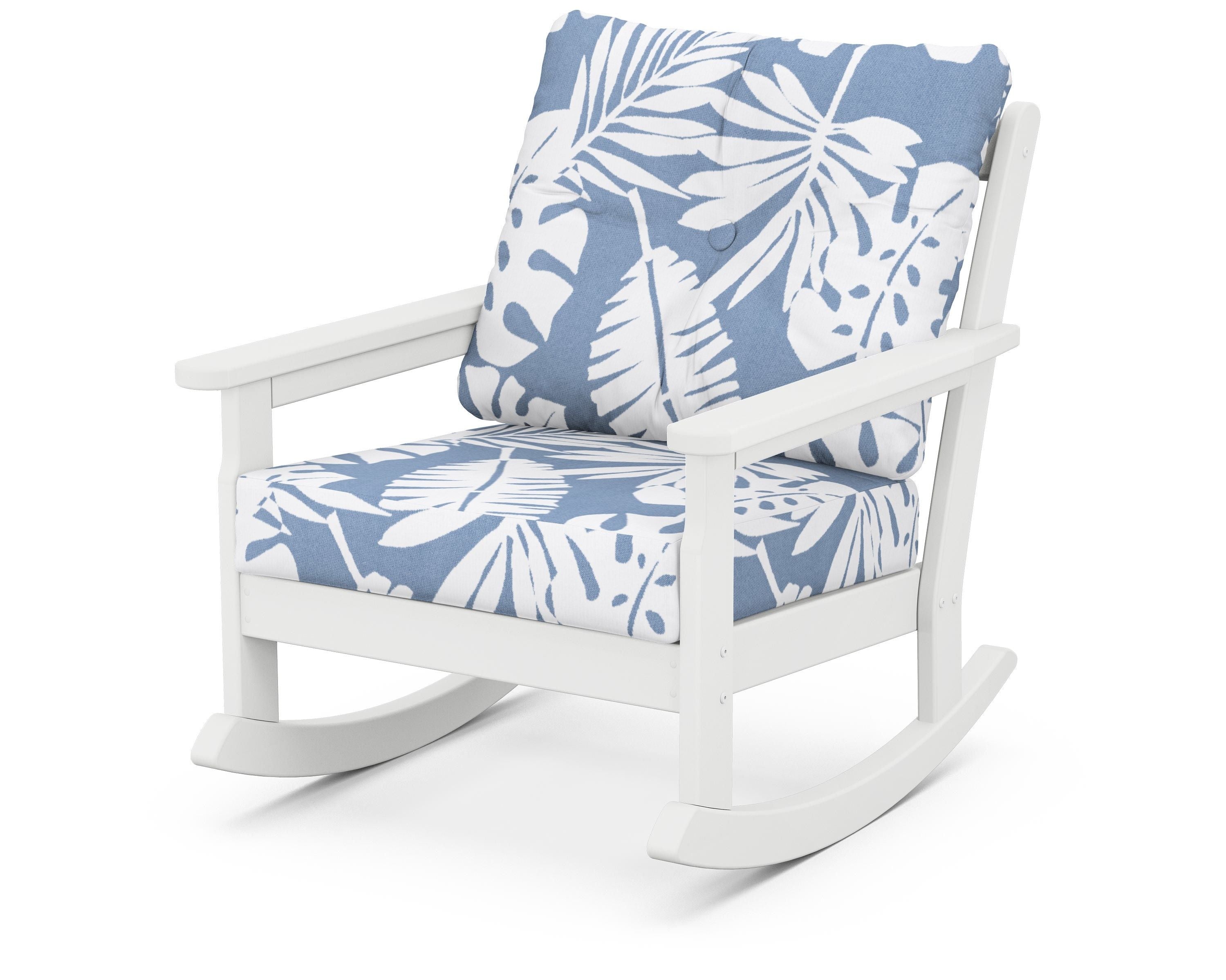 POLYWOOD® Vineyard Deep Seating Rocking Chair in White / Leaf Sky Blue