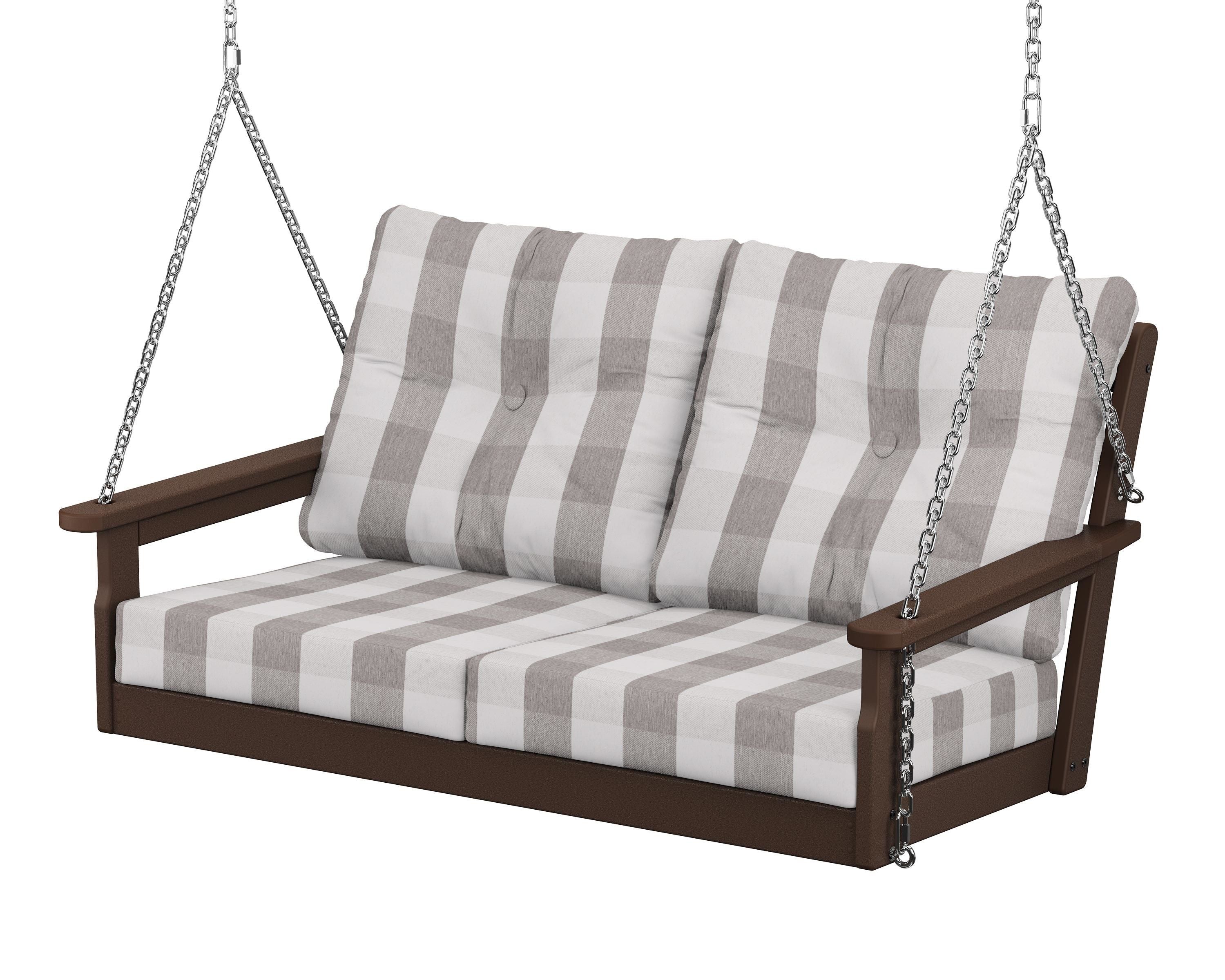 POLYWOOD® Vineyard Deep Seating Swing in Mahogany / Buffalo Plaid Grey Mist