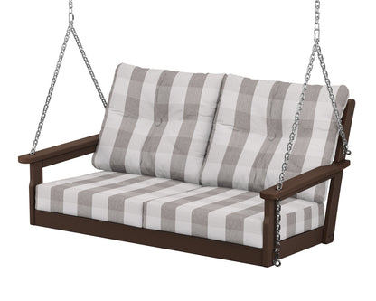 POLYWOOD® Vineyard Deep Seating Swing in Mahogany / Buffalo Plaid Grey Mist