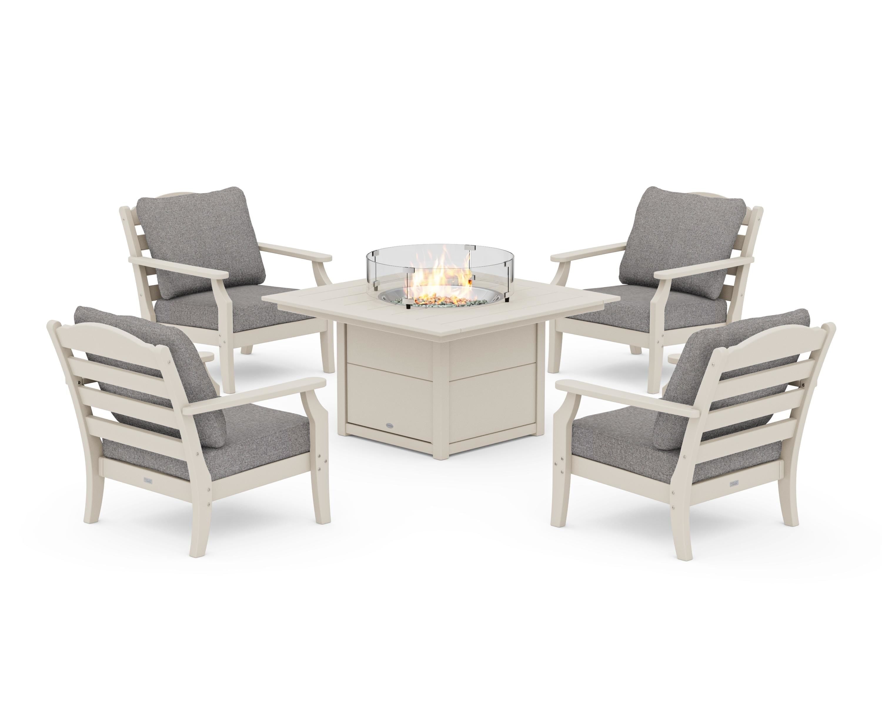 Draper James™ by  POLYWOOD® Savannah 5-Piece Deep Seating Set with Fire Pit Table in Sand / Grey Mist