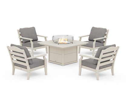 Draper James™ by  POLYWOOD® Savannah 5-Piece Deep Seating Set with Fire Pit Table in Sand / Grey Mist