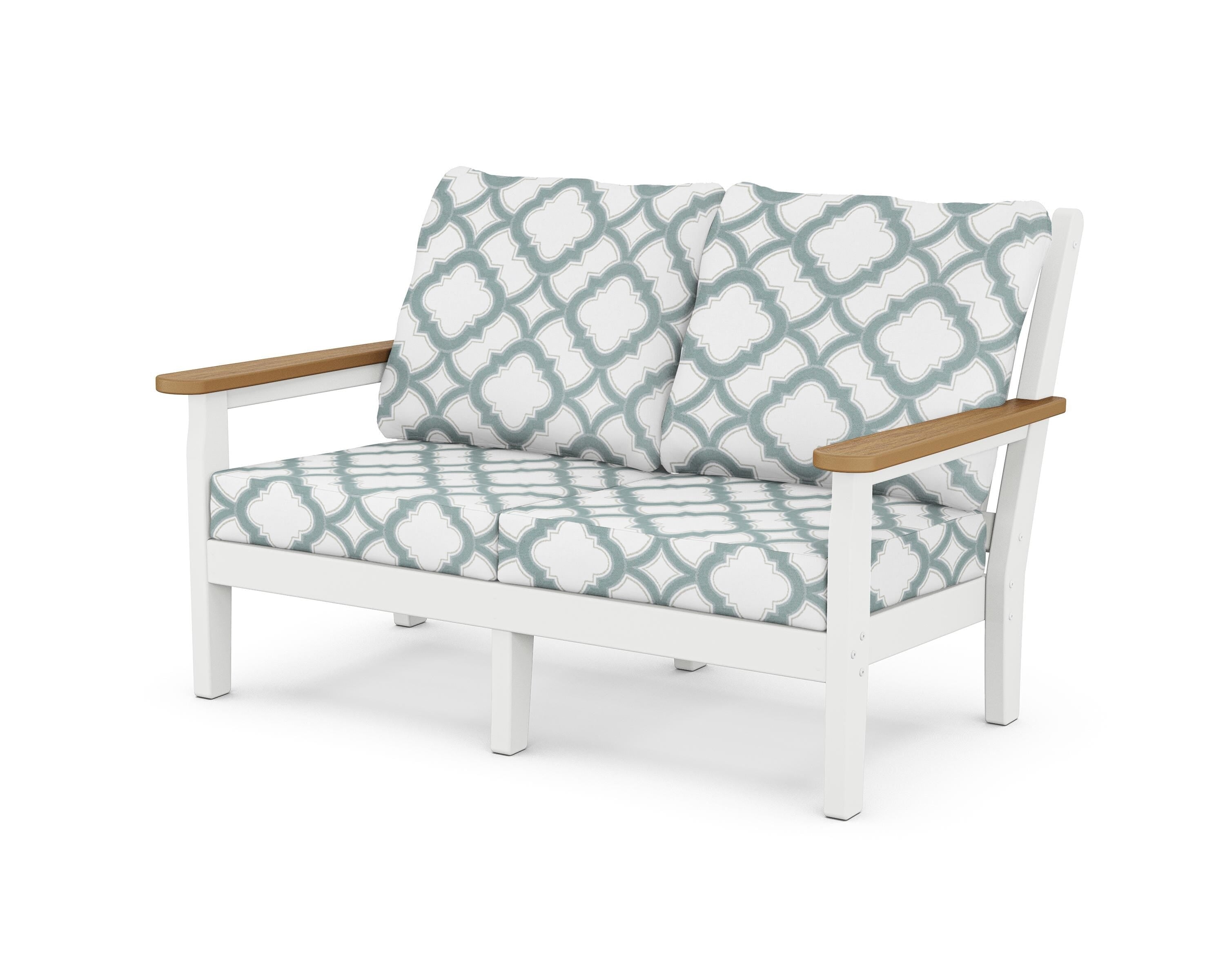 POLYWOOD® Chippendale Deep Seating Loveseat in White / Natural / Trellis Glacier Spa