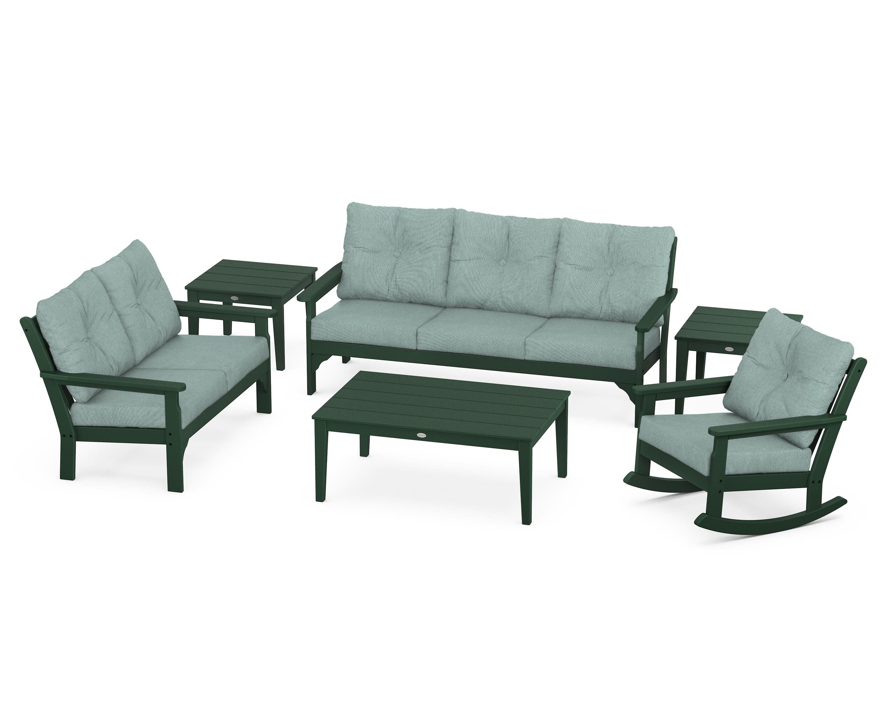 POLYWOOD® Vineyard 6-Piece Deep Seating Set in Green / Glacier Spa