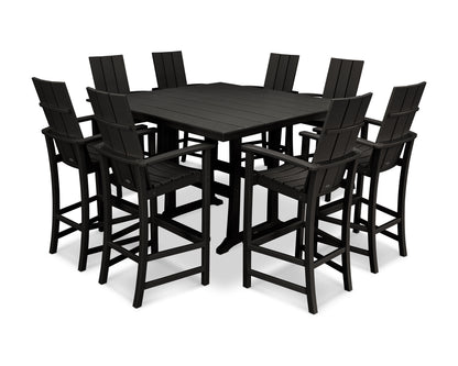 POLYWOOD® Modern Adirondack 9-Piece Farmhouse Trestle Bar Set in Black