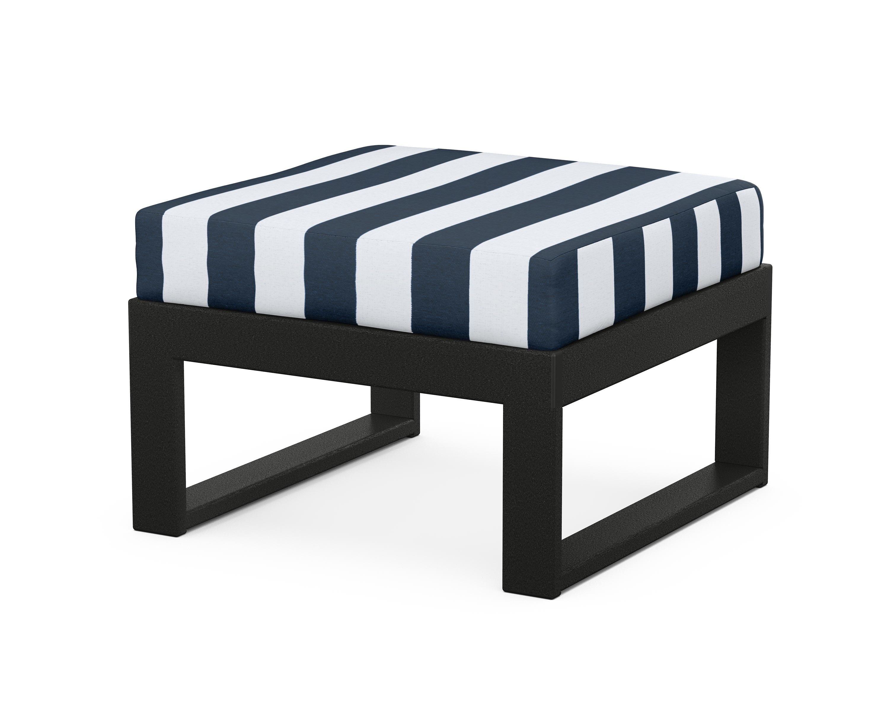 Unbranded Modular Ottoman - Modern in Black / Cabana Stripe Marine Indigo