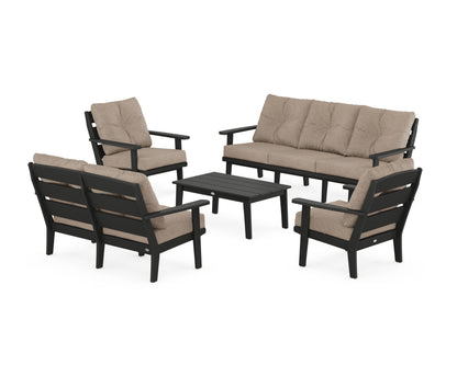 POLYWOOD® Lakeside 5-Piece Lounge Sofa Set in Black / Spiced Burlap