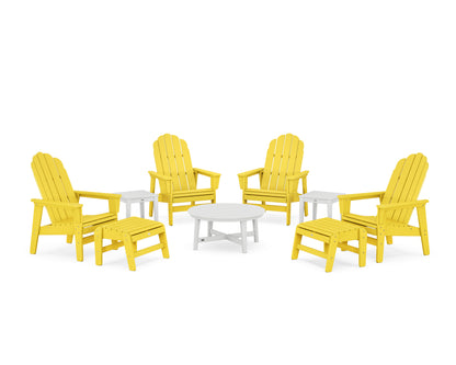 POLYWOOD® Vineyard Grand Upright Adirondack 9-Piece Conversation Set in Lemon / White