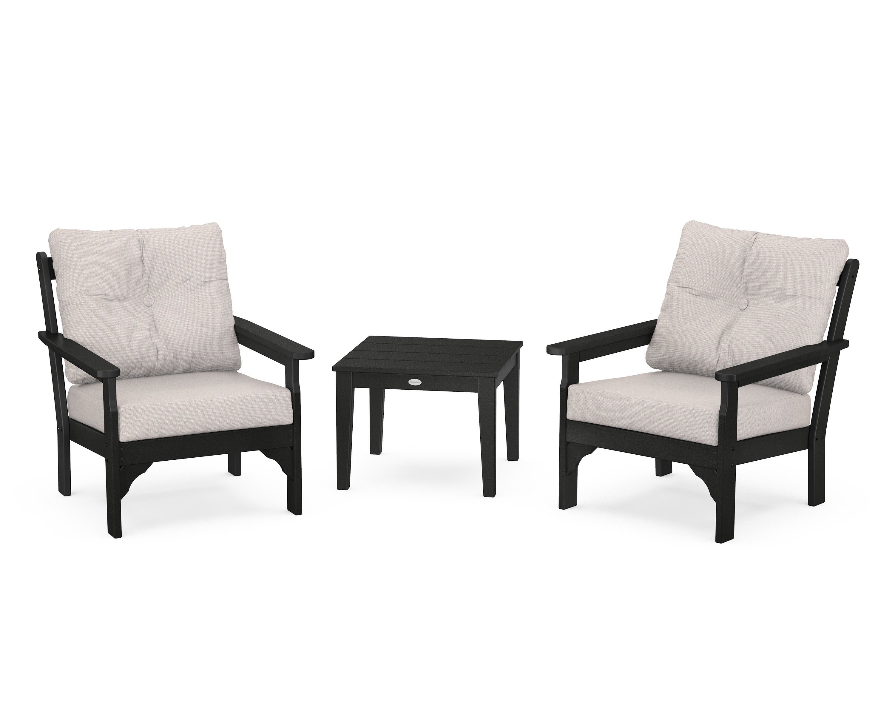 POLYWOOD® Vineyard 3-Piece Deep Seating Set in Black / Dune Burlap