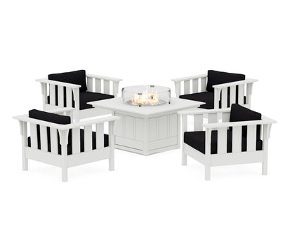 Martha Stewart by POLYWOOD® Acadia 5-Piece Deep Seating Set with Fire Pit Table in White / Midnight Linen