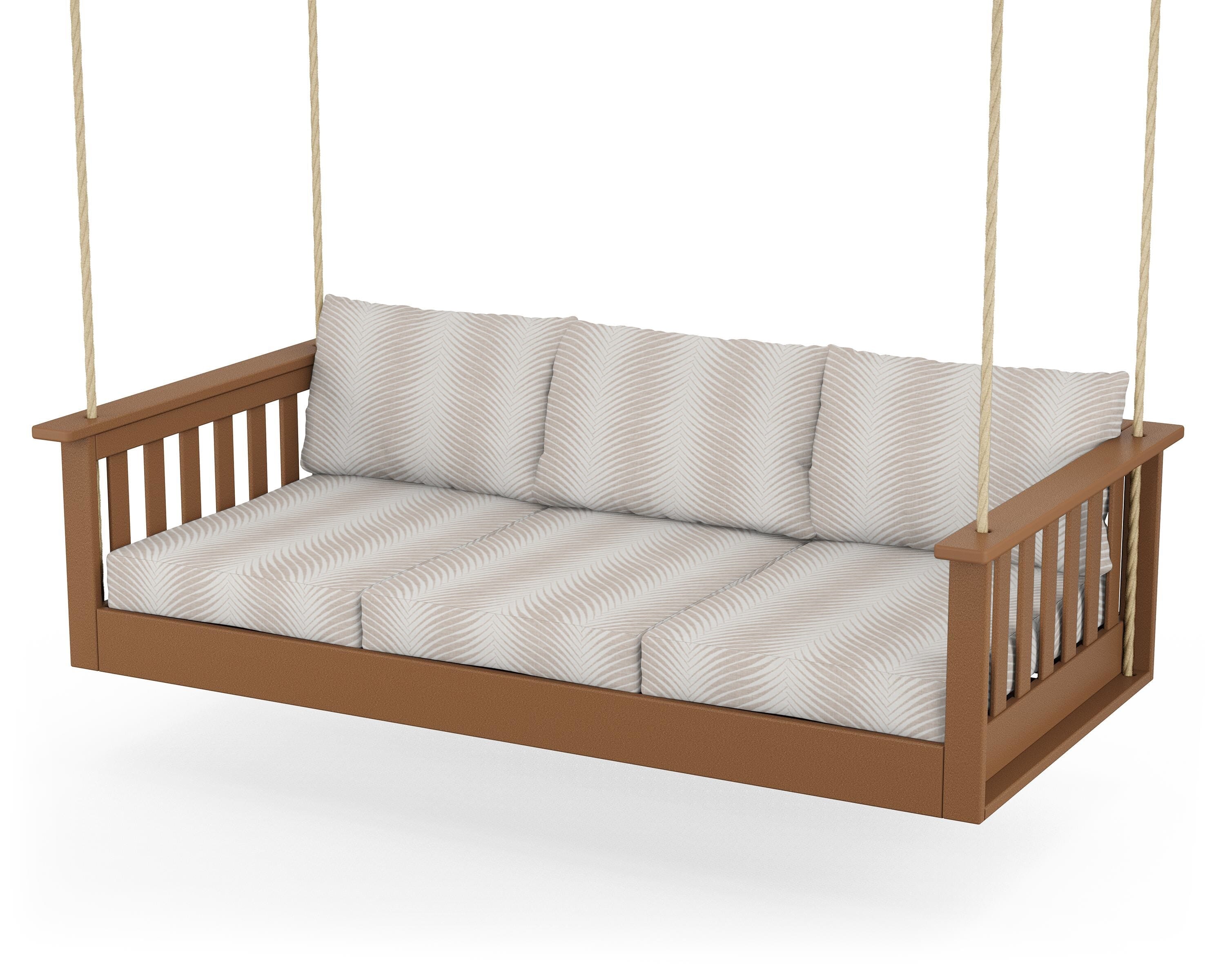 POLYWOOD® Vineyard Daybed Swing in Teak / Clock Out Cloud