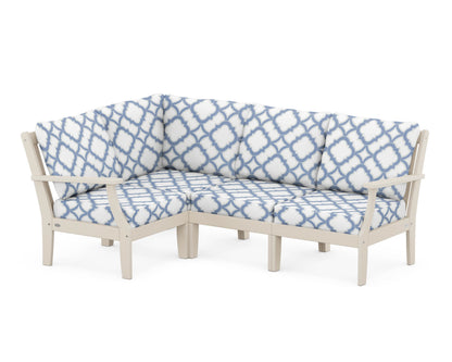 POLYWOOD® Braxton Modular 4-Piece Deep Seating Set in Sand / Trellis Sky Blue