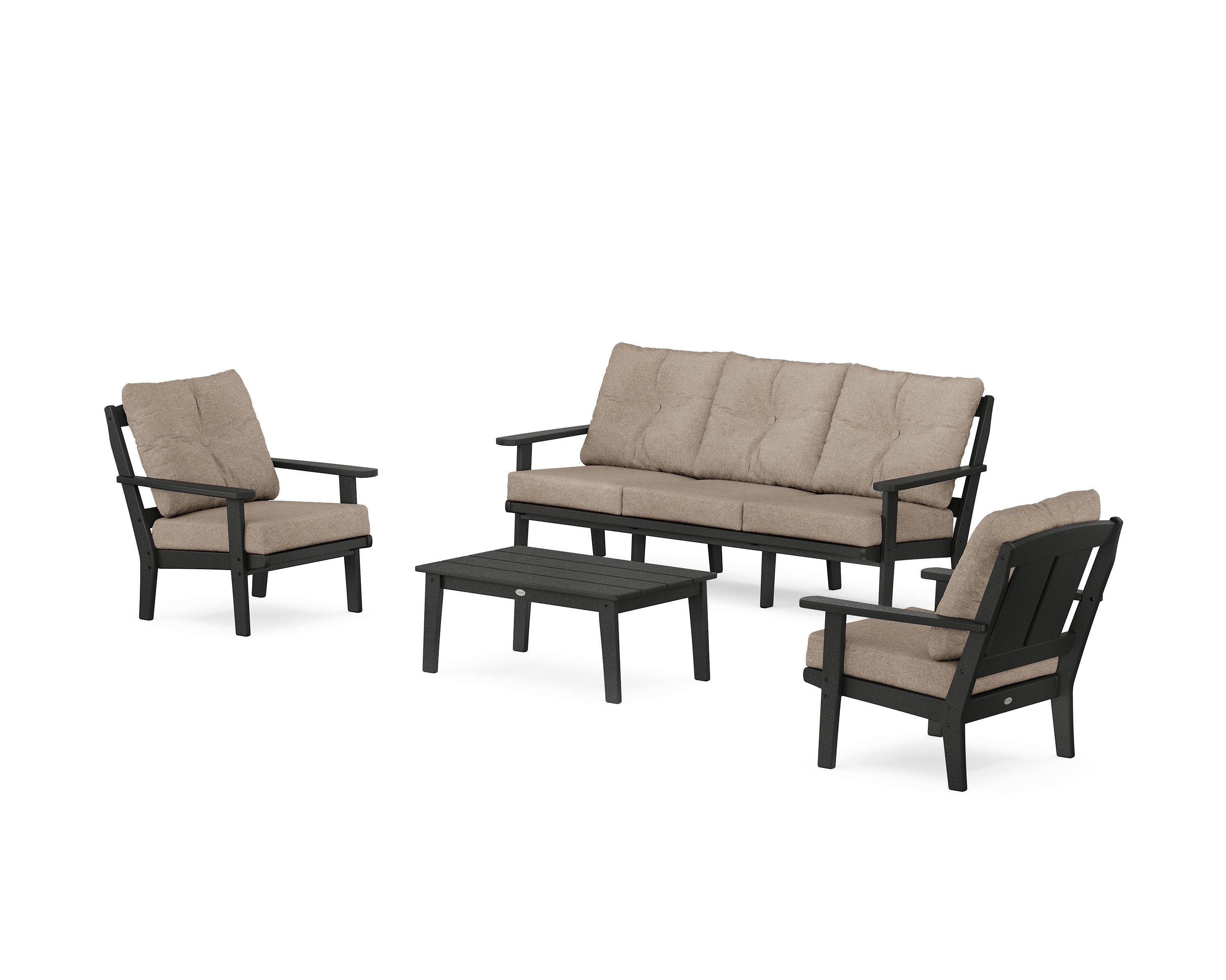 POLYWOOD® Mission 4-Piece Deep Seating Set with Sofa in Black / Spiced Burlap