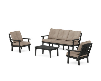 POLYWOOD® Mission 4-Piece Deep Seating Set with Sofa in Black / Spiced Burlap