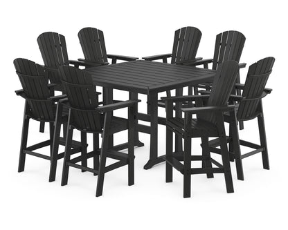POLYWOOD® Nautical Curveback Adirondack 9-Piece Trestle Bar Set in Black
