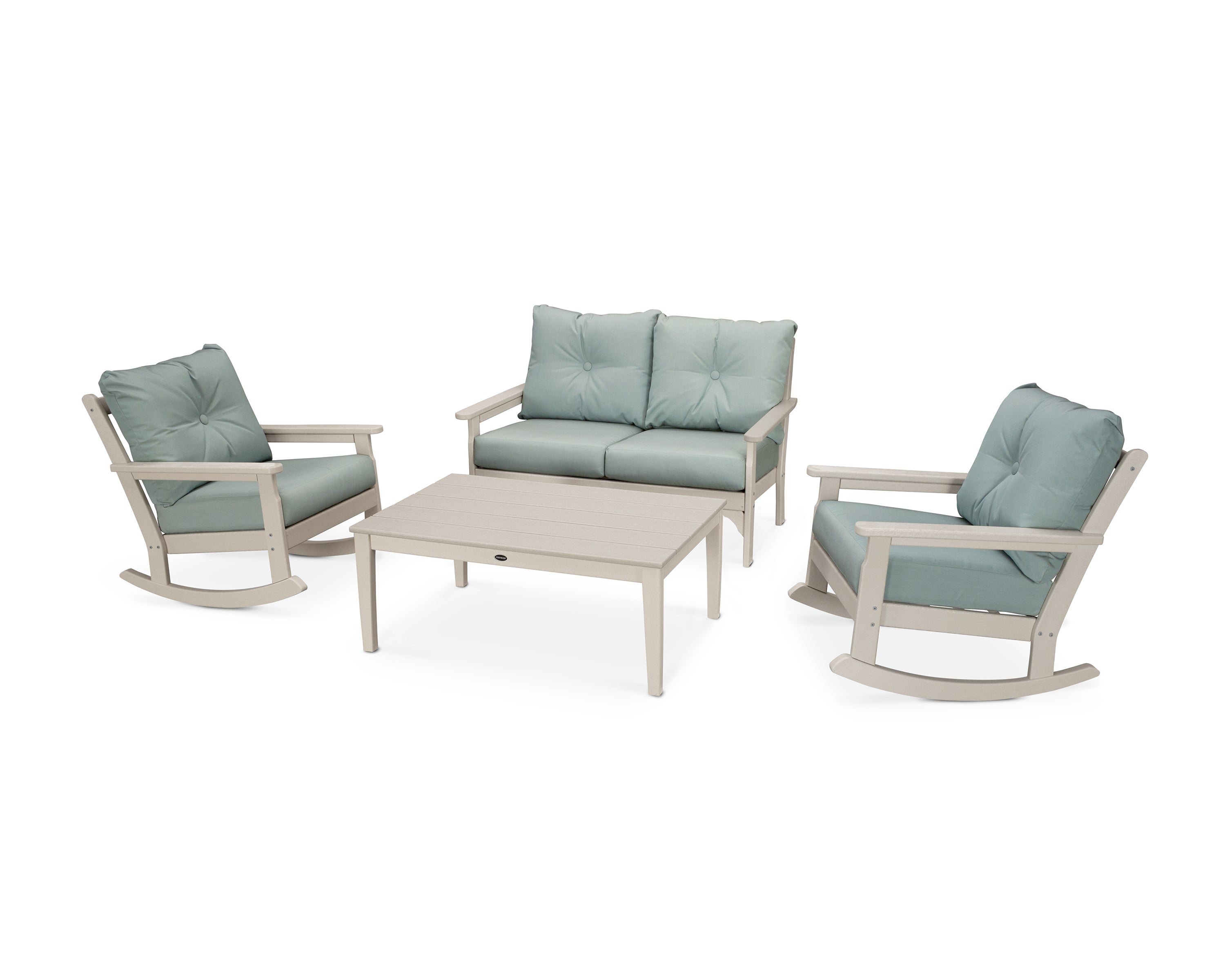 POLYWOOD® Vineyard 4-Piece Deep Seating Rocking Chair Set in Sand / Spa