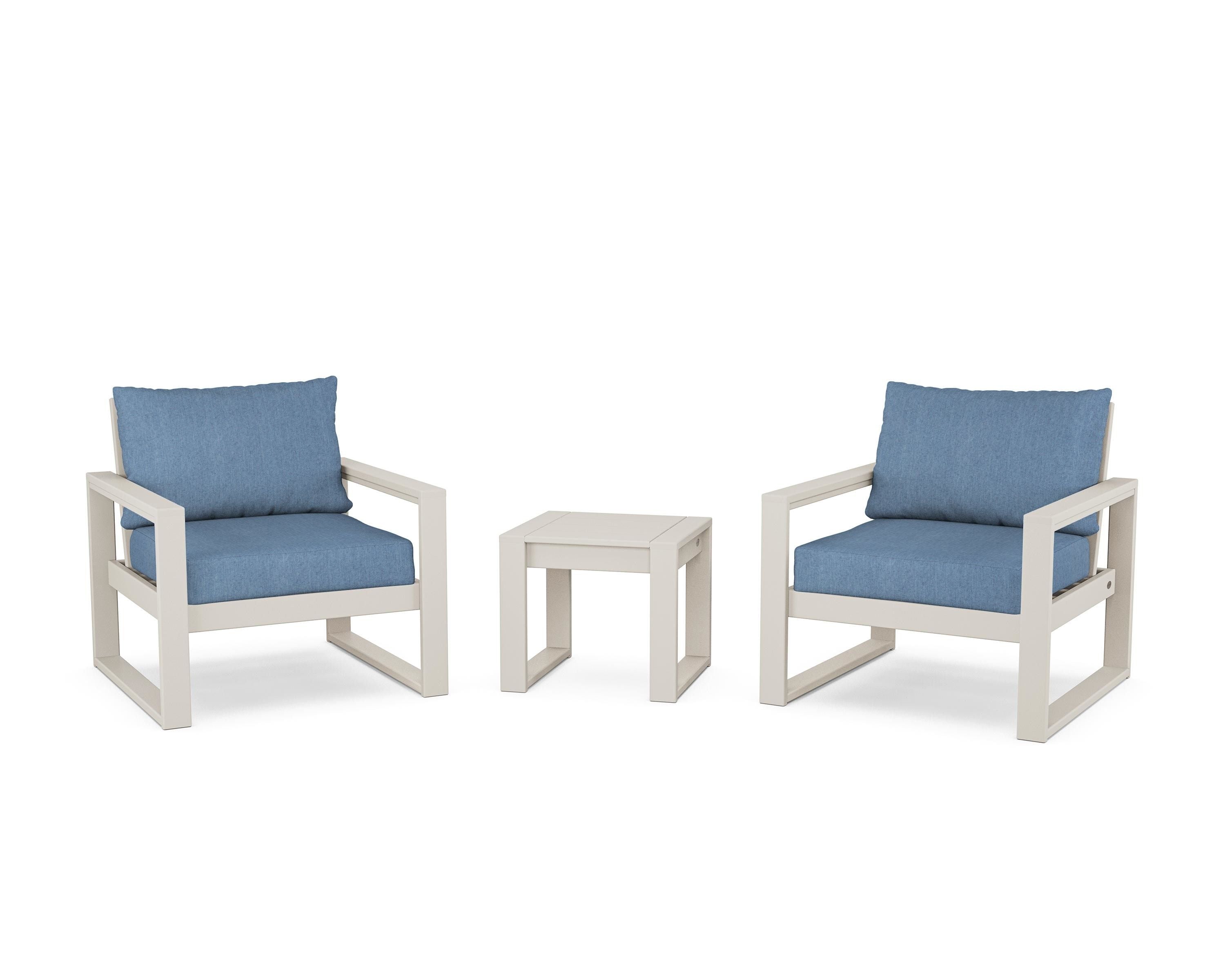 POLYWOOD® EDGE Sectional 3-Piece Deep Seating Set in Sand / Sky Blue