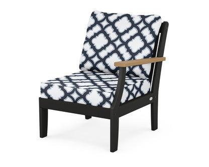 POLYWOOD® Braxton Modular Right Arm Chair in Black / Natural / Trellis Marine Indigo