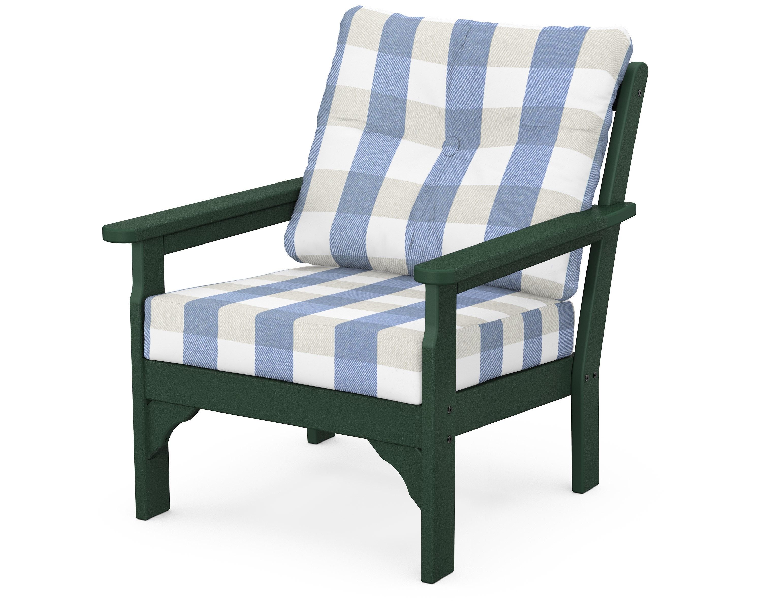 POLYWOOD® Vineyard Deep Seating Chair in Green / Buffalo Plaid Sky Blue