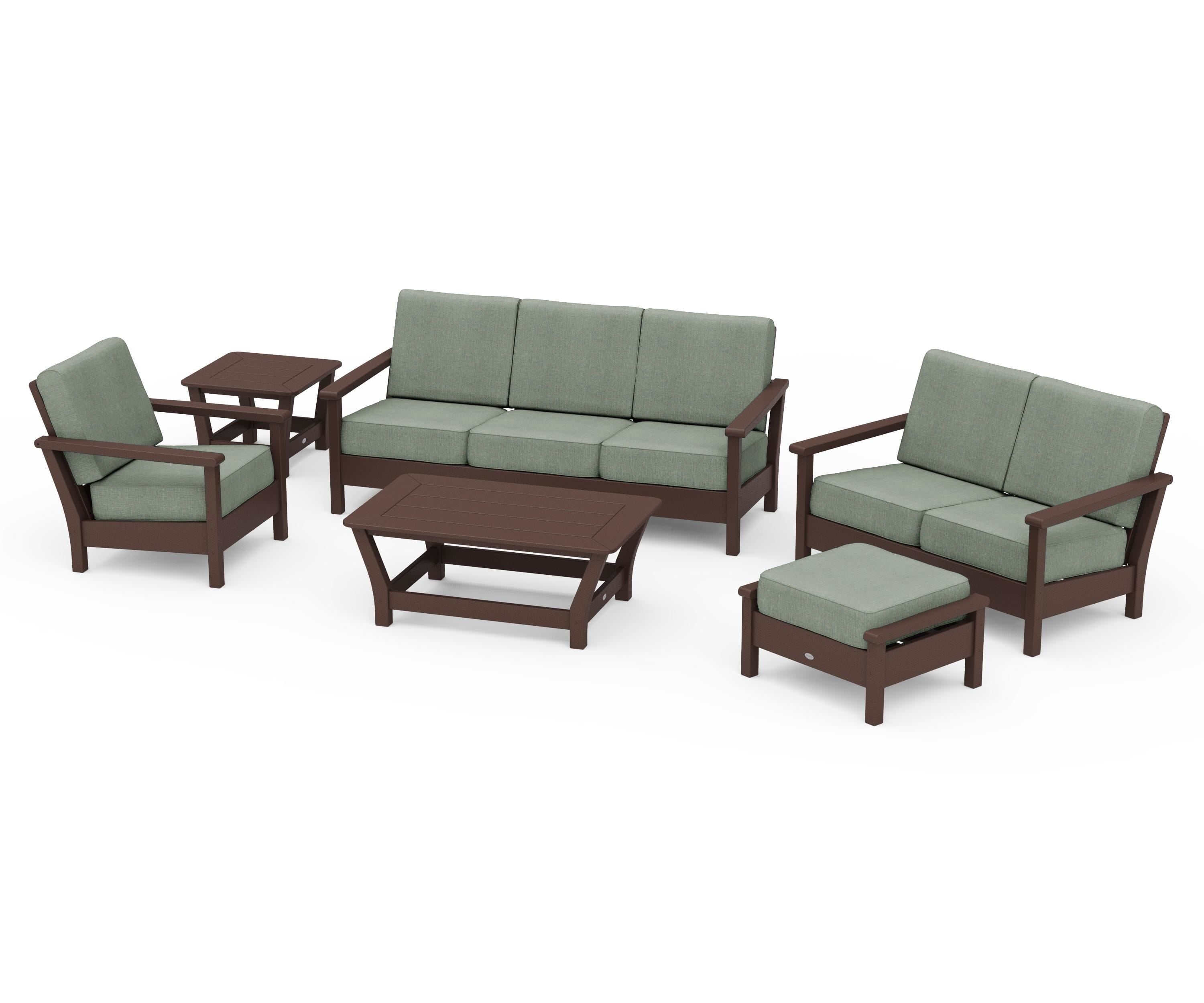 POLYWOOD® Harbour 6-Piece Outdoor Living Set in Mahogany / Cast Sage
