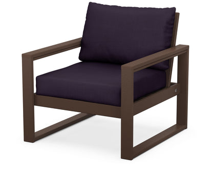 POLYWOOD® EDGE Club Chair in Mahogany / Navy Linen