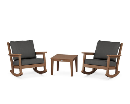 POLYWOOD® Chippendale 3-Piece Deep Seating Rocker Set in Teak / Spectrum Carbon