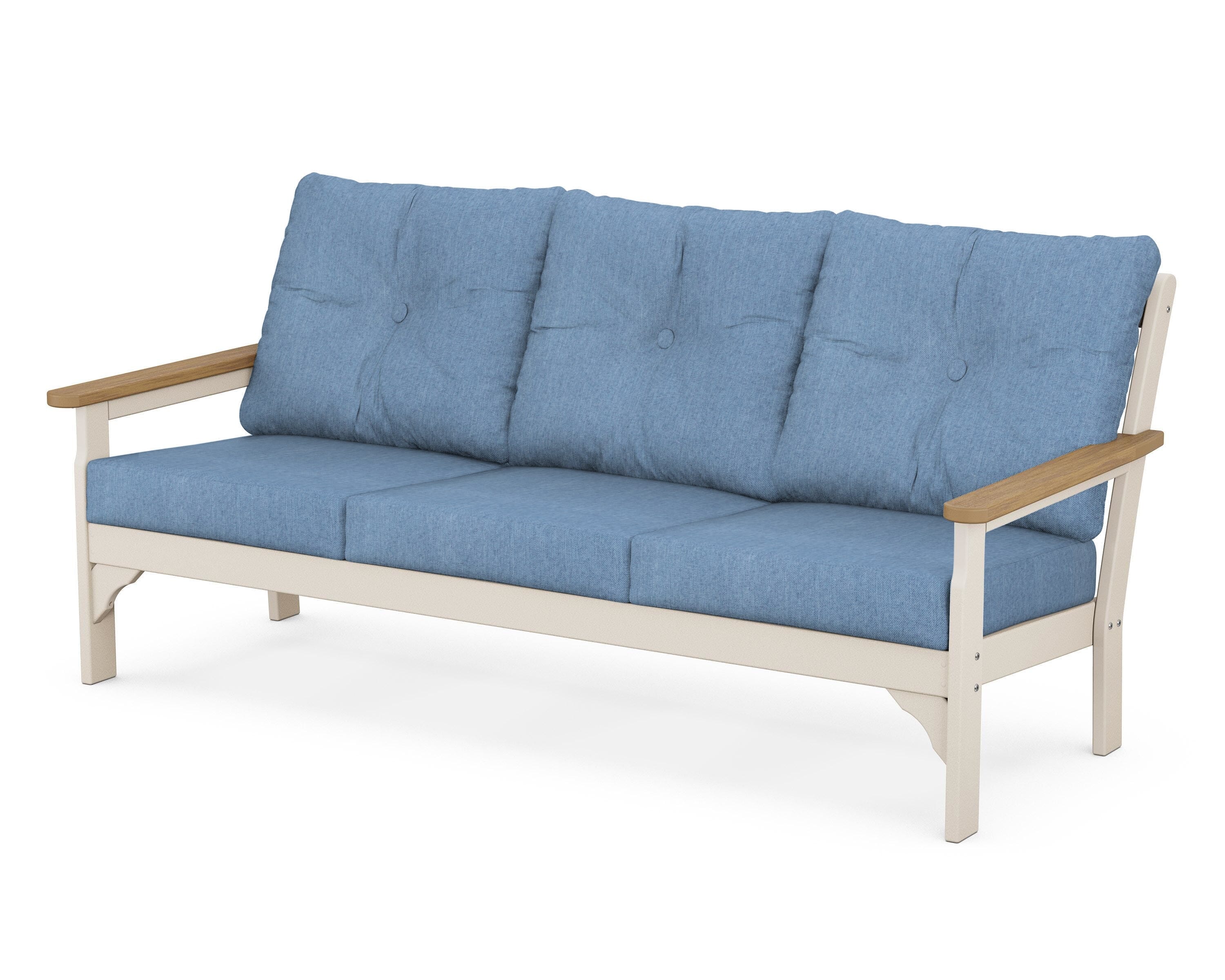 POLYWOOD® Vineyard Deep Seating Sofa in Sand / Natural / Sky Blue
