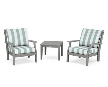 Country Living Wovendale 3-Piece Deep Seating Set in Slate Grey / Cabana Stripe Glacier Spa