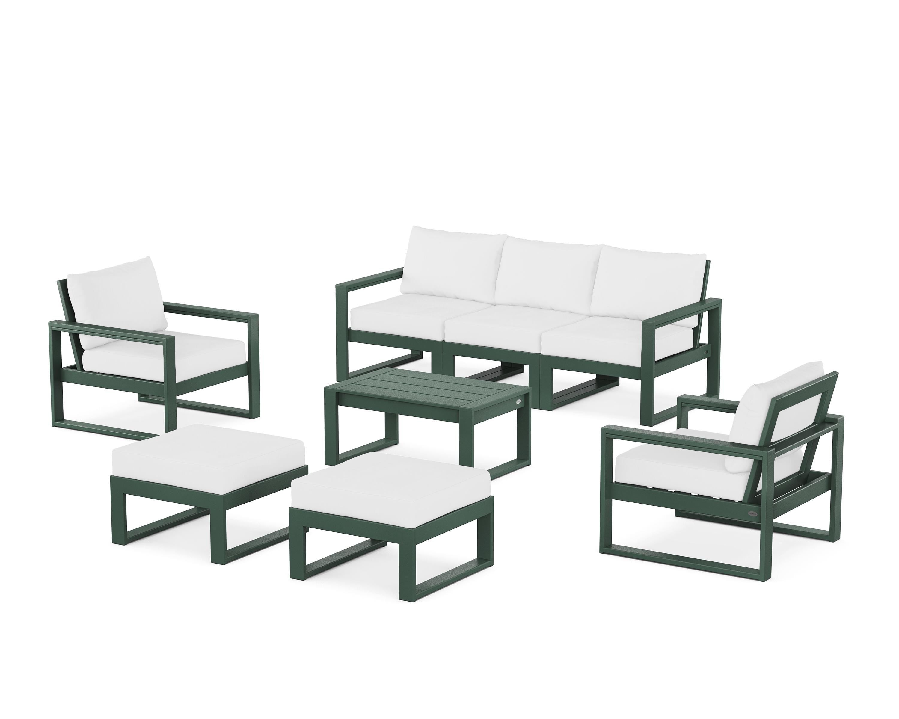 POLYWOOD® EDGE Sectional 8-Piece Lounge Sofa Set in Green / Natural
