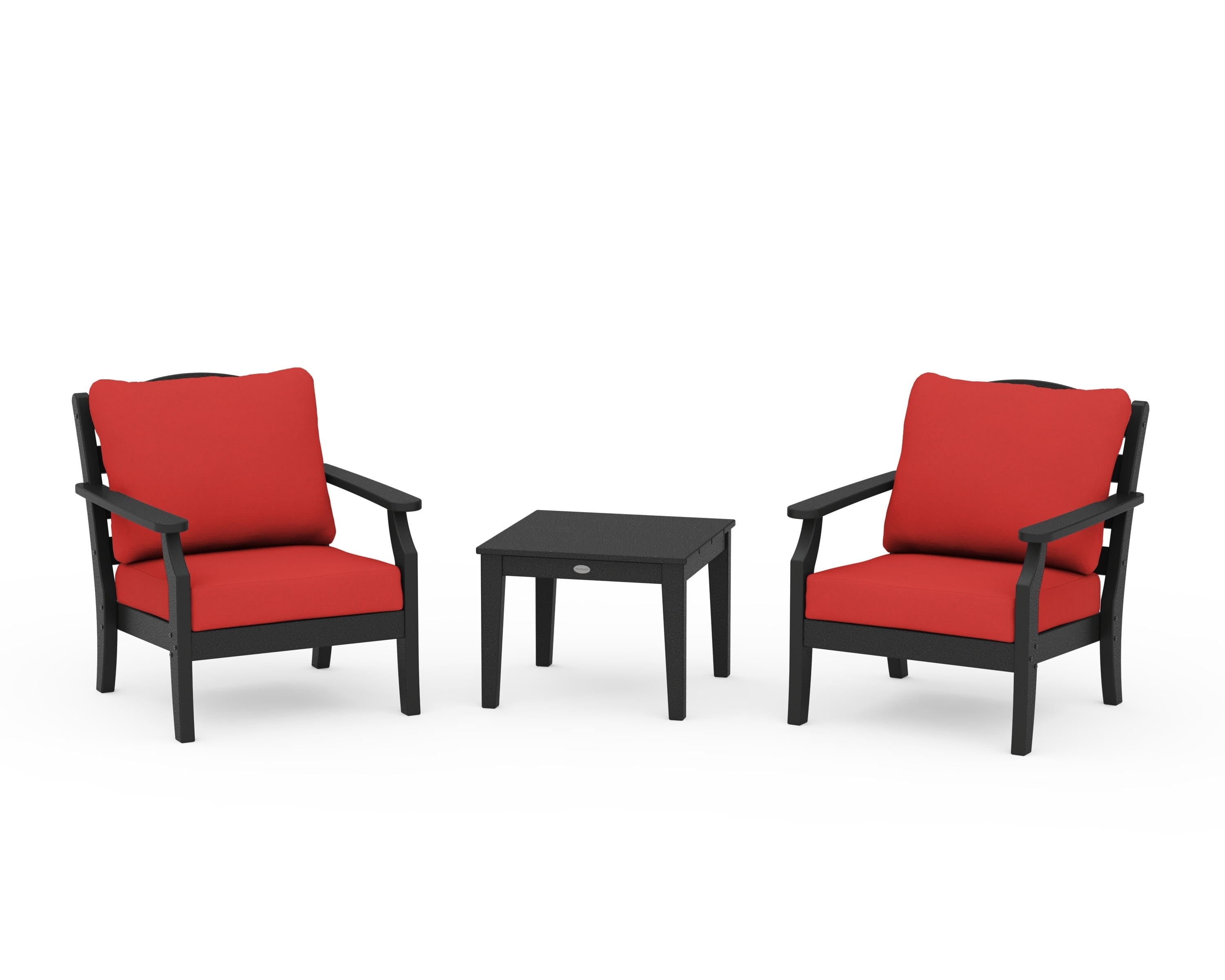 Draper James™ by  POLYWOOD® Savannah 3-Piece Deep Seating Set in Black / Crimson Linen