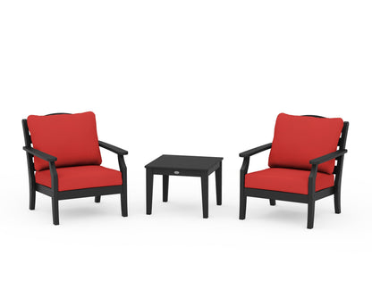 Draper James™ by  POLYWOOD® Savannah 3-Piece Deep Seating Set in Black / Crimson Linen