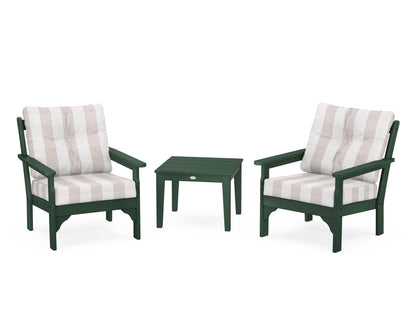 POLYWOOD® Vineyard 3-Piece Deep Seating Set in Green / Buffalo Plaid Dune Burlap