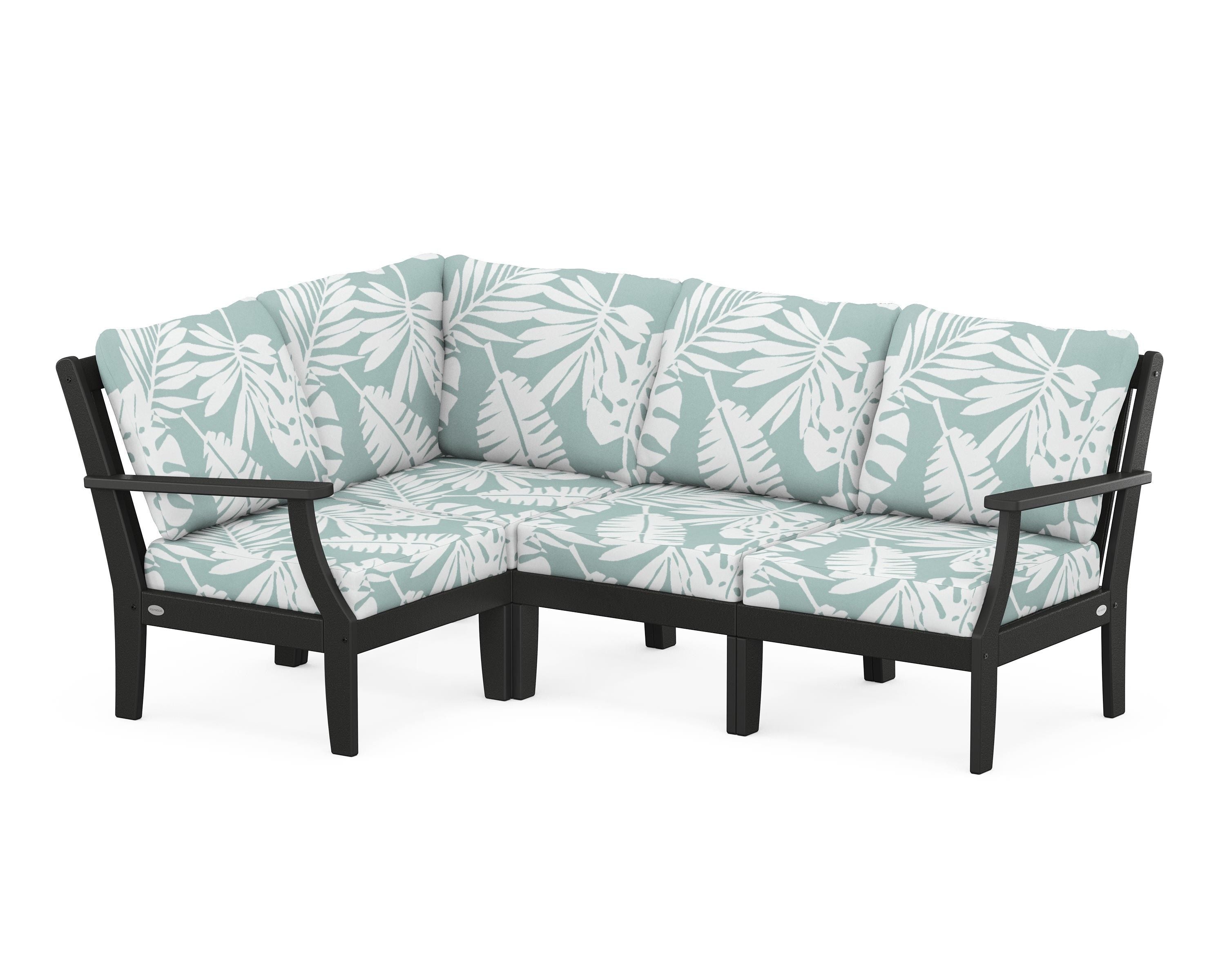 POLYWOOD® Braxton Modular 4-Piece Deep Seating Set in Black / Leaf Glacier Spa