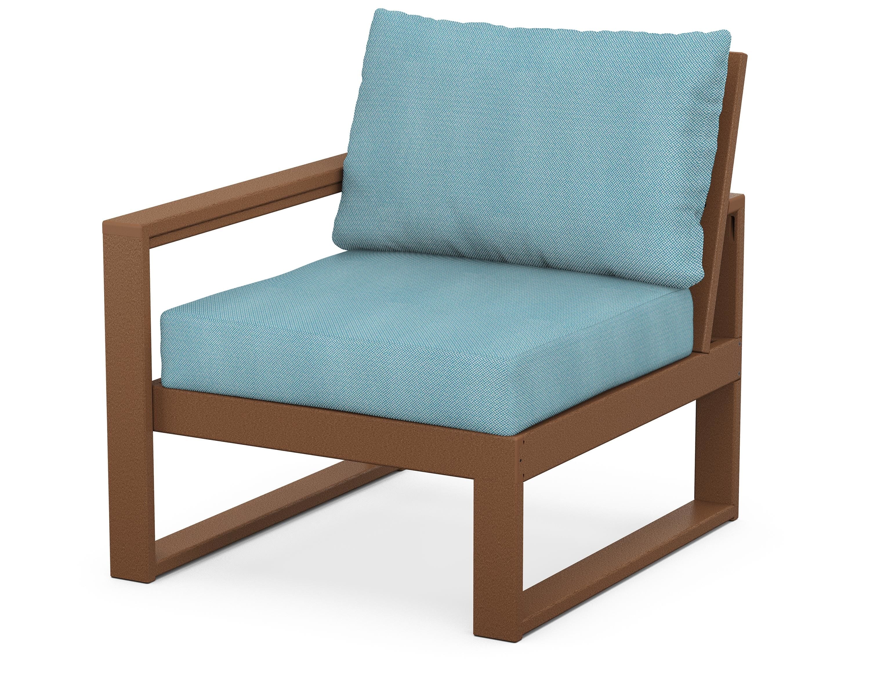 POLYWOOD® EDGE Modular Left Arm Chair in Teak / Lattice Sky Blue