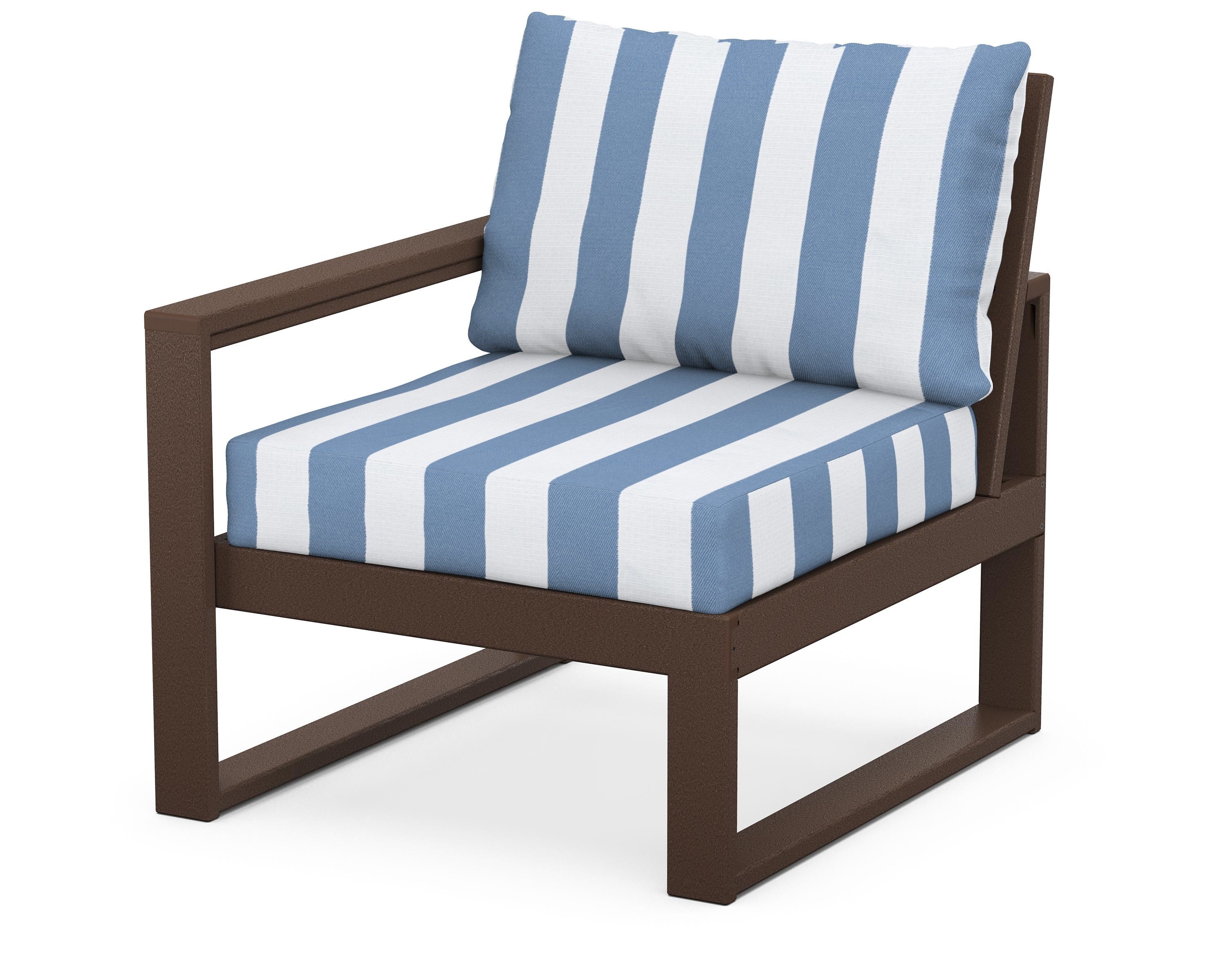 POLYWOOD® EDGE Modular Left Arm Chair in Mahogany / Cabana Stripe Sky Blue