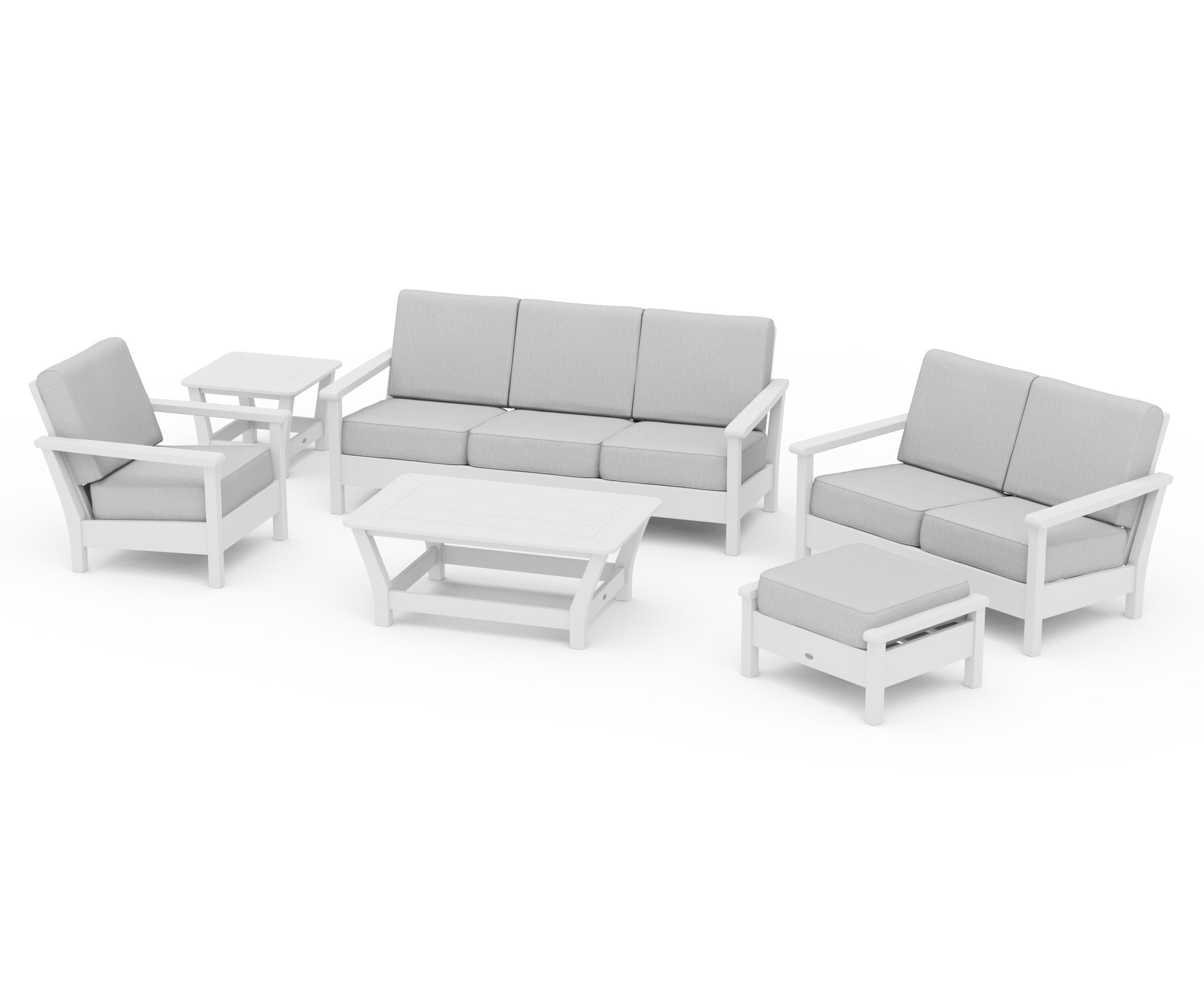 POLYWOOD® Harbour 6-Piece Outdoor Living Set in White / Granite
