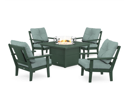 POLYWOOD® Prairie 5-Piece Deep Seating Set with Fire Pit Table in Green / Glacier Spa
