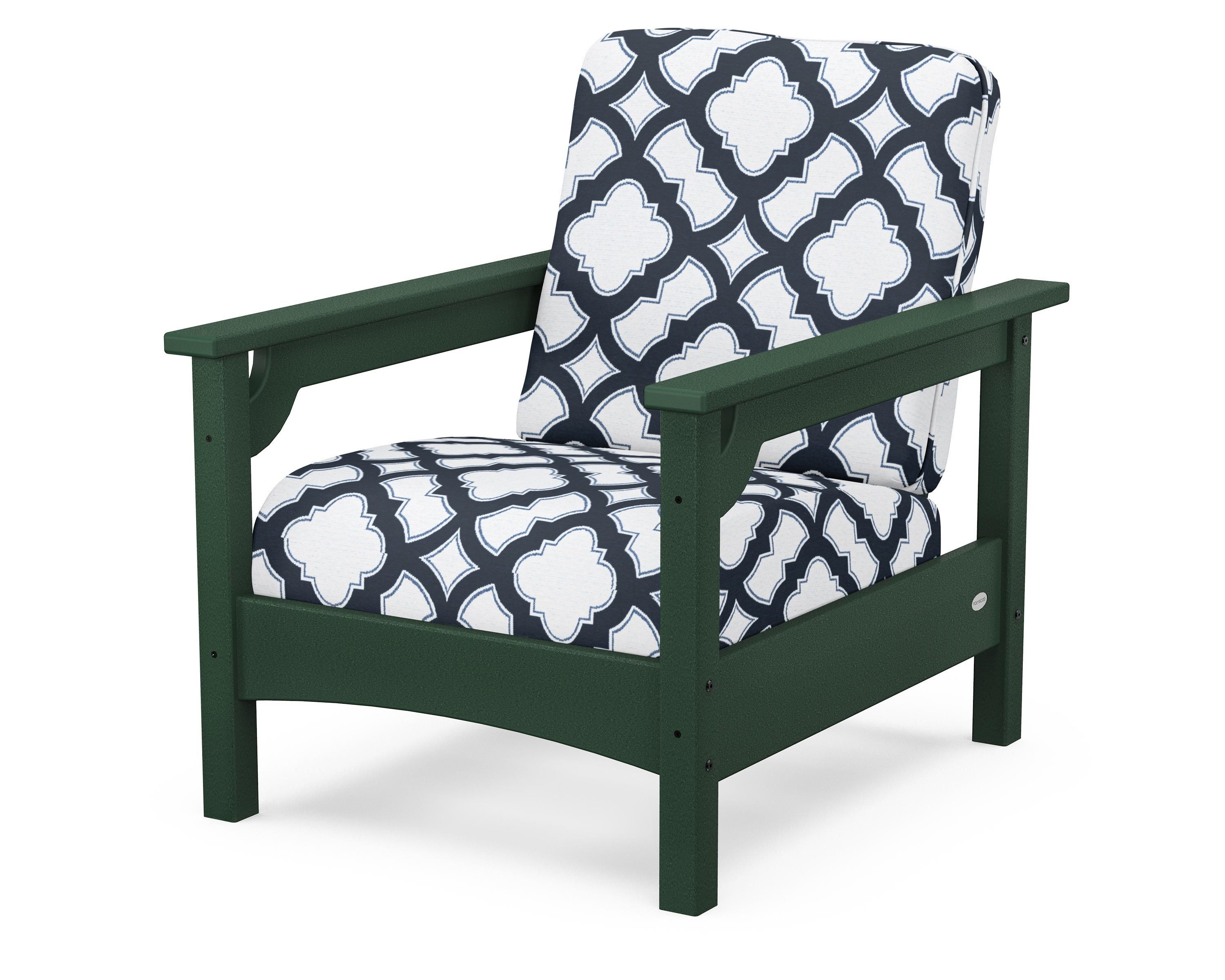 POLYWOOD® Club Chair in Green / Trellis Marine Indigo