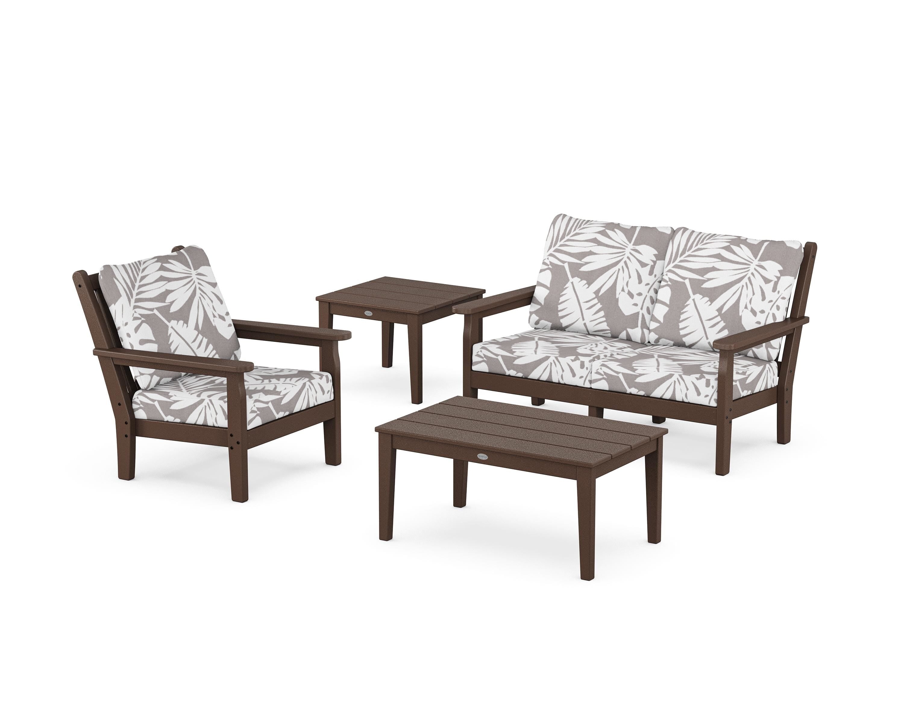 POLYWOOD® Chippendale 4-Piece Deep Seating Set in Mahogany / Leaf Grey Mist