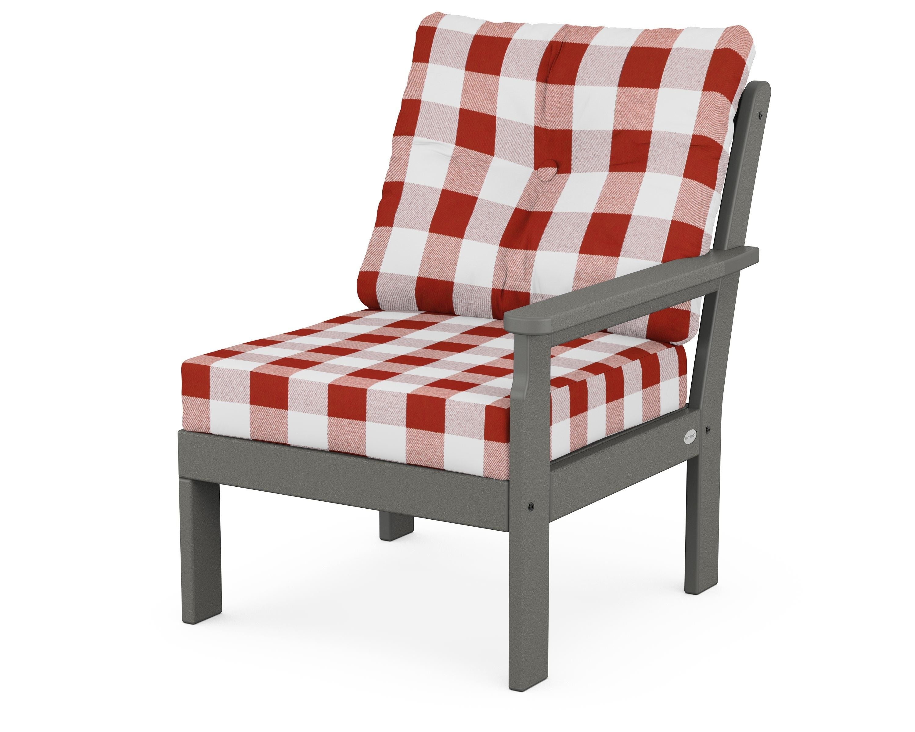 POLYWOOD® Vineyard Modular Right Arm Chair in Slate Grey / Buffalo Plaid Crimson