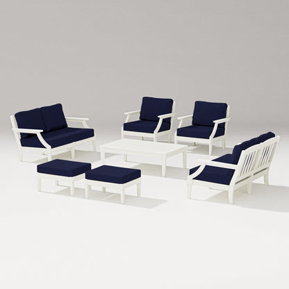 PW Designer Series Estate 7-Piece Lounge Loveseat Set in Vintage White / Navy
