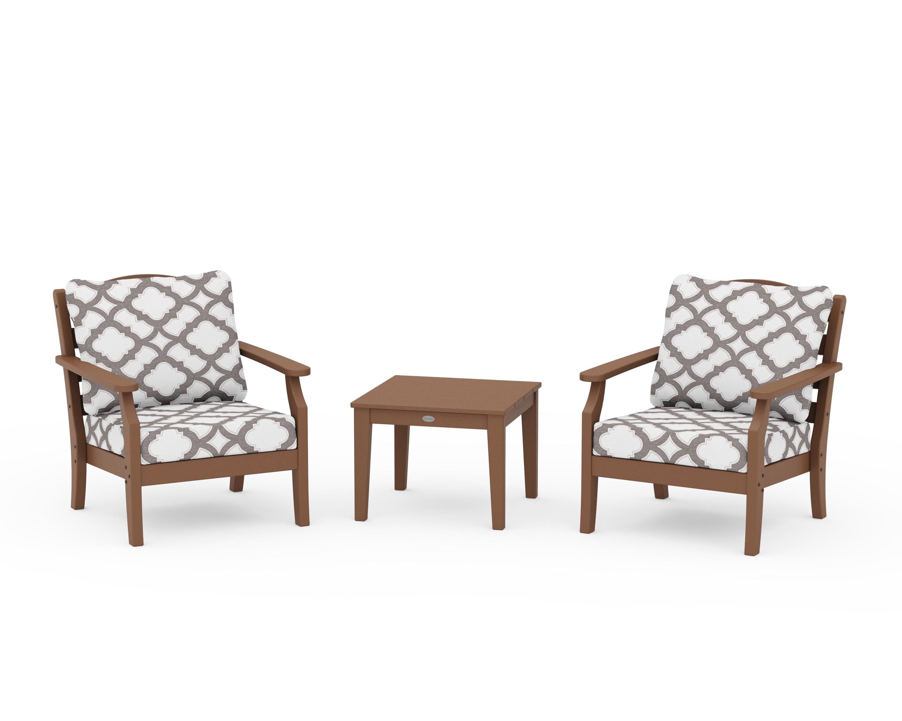 Draper James™ by  POLYWOOD® Savannah 3-Piece Deep Seating Set in Teak / Trellis Grey Mist