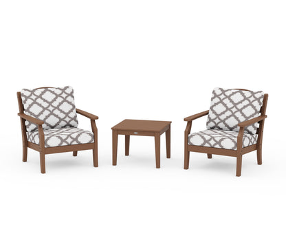 Draper James™ by  POLYWOOD® Savannah 3-Piece Deep Seating Set in Teak / Trellis Grey Mist