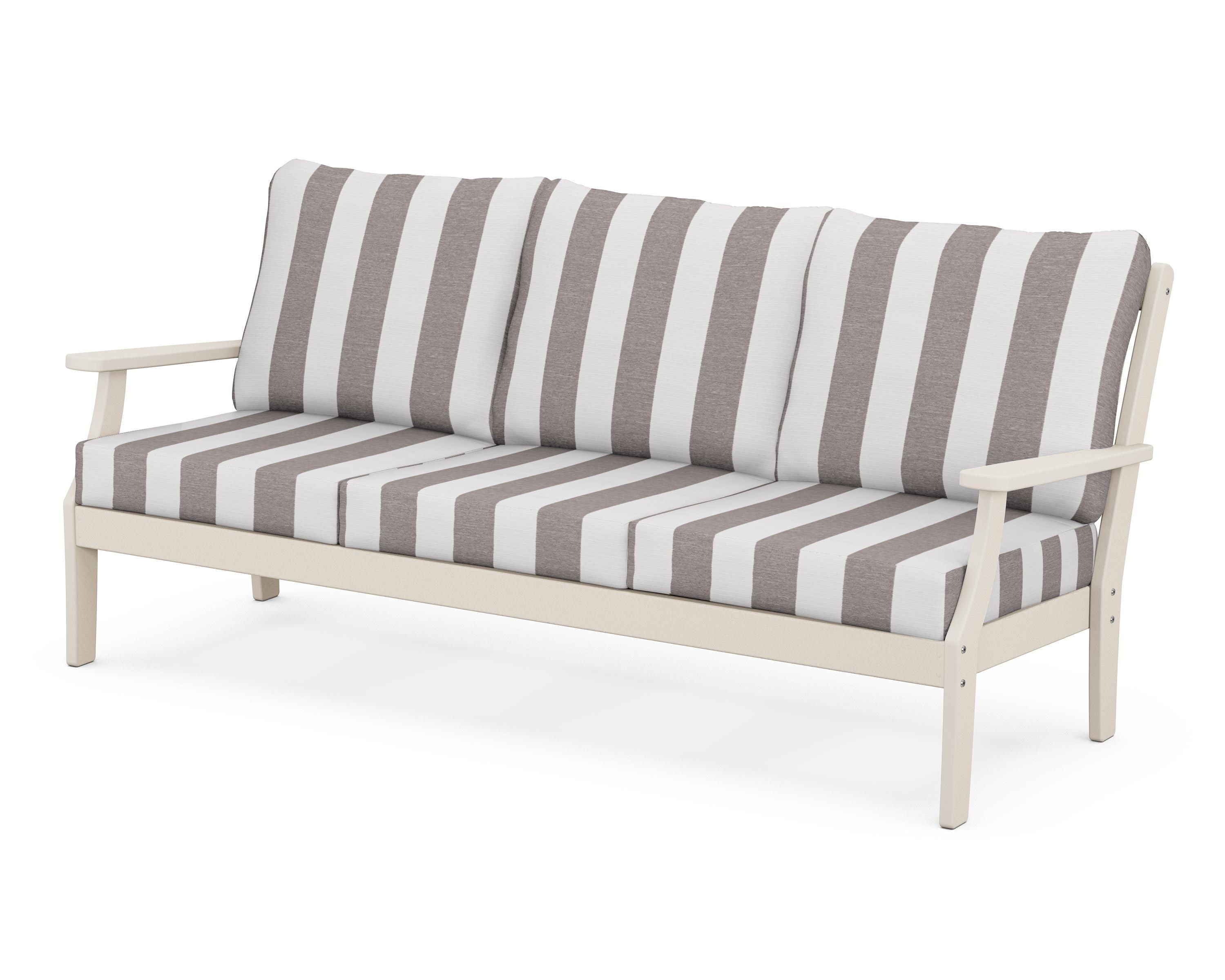POLYWOOD® Braxton Deep Seating Sofa in Sand / Cabana Stripe Grey Mist