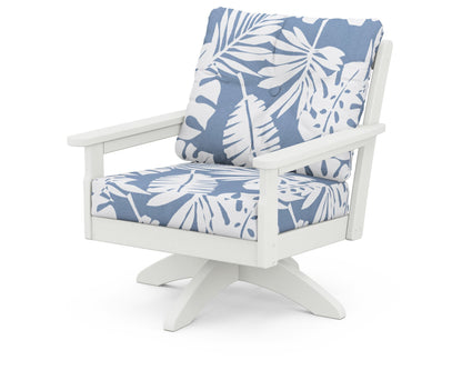 POLYWOOD® Vineyard Deep Seating Swivel Chair in Vintage White / Leaf Sky Blue