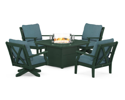 POLYWOOD® Braxton 5-Piece Deep Seating Set with Fire Table in Green / Ocean Teal