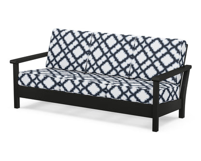 POLYWOOD® Harbour Deep Seating Sofa in Black / Trellis Marine Indigo