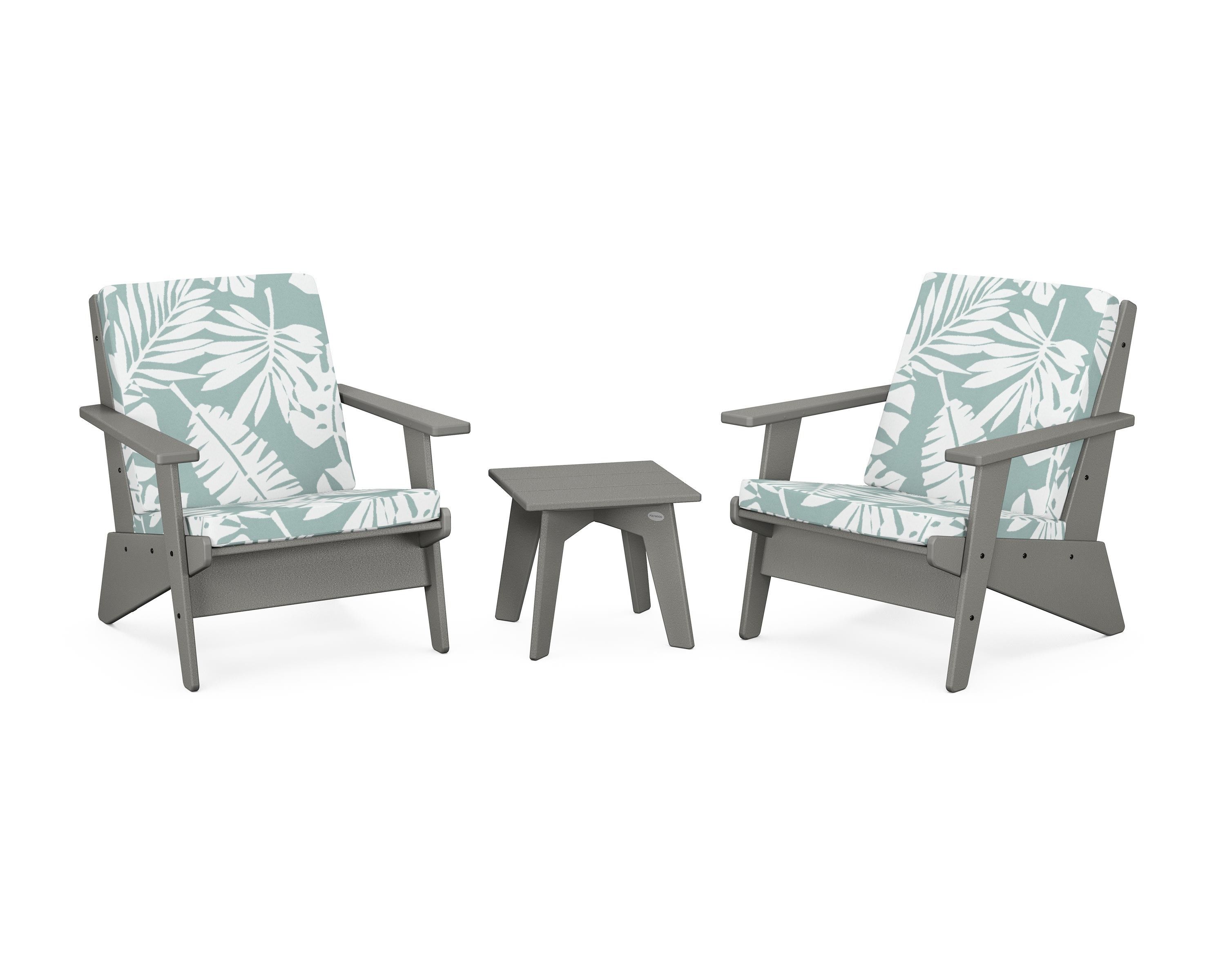 POLYWOOD® Riviera Modern Lounge 3-Piece Set in Slate Grey / Leaf Glacier Spa