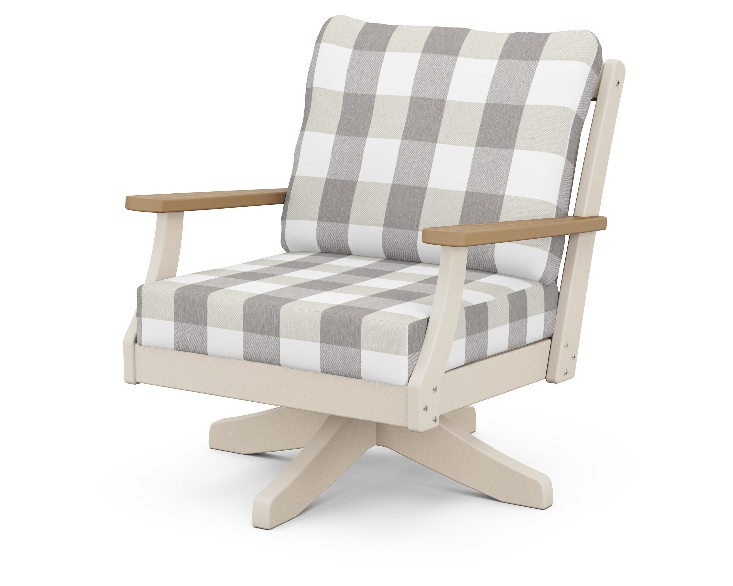POLYWOOD® Braxton Deep Seating Swivel Chair in Sand / Natural / Buffalo Plaid Grey Mist