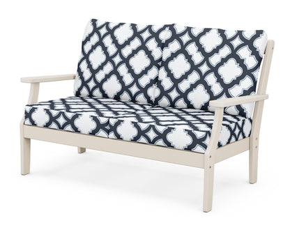 POLYWOOD® Braxton Deep Seating Loveseat in Sand / Trellis Marine Indigo