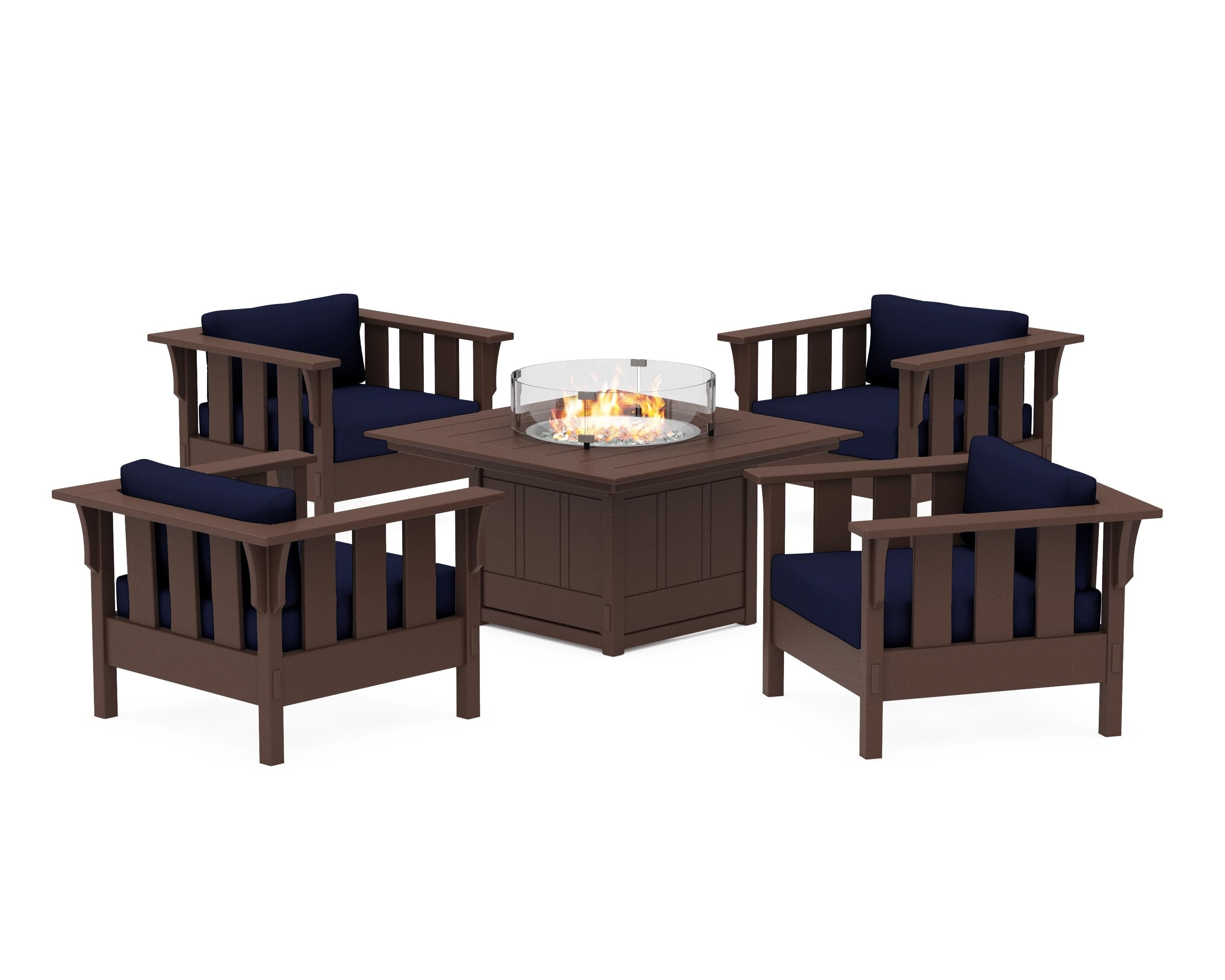 Martha Stewart by POLYWOOD® Acadia 5-Piece Deep Seating Set with Fire Pit Table in Mahogany / Navy